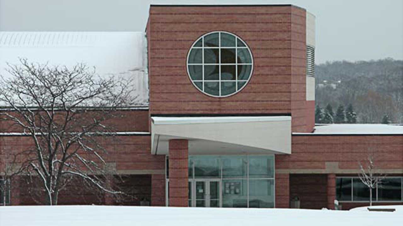 The Recreation Center and Aquatic Center covered in snow at Oakland University