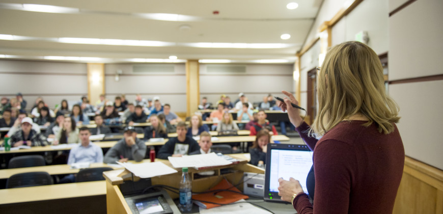 Professor teaching college students