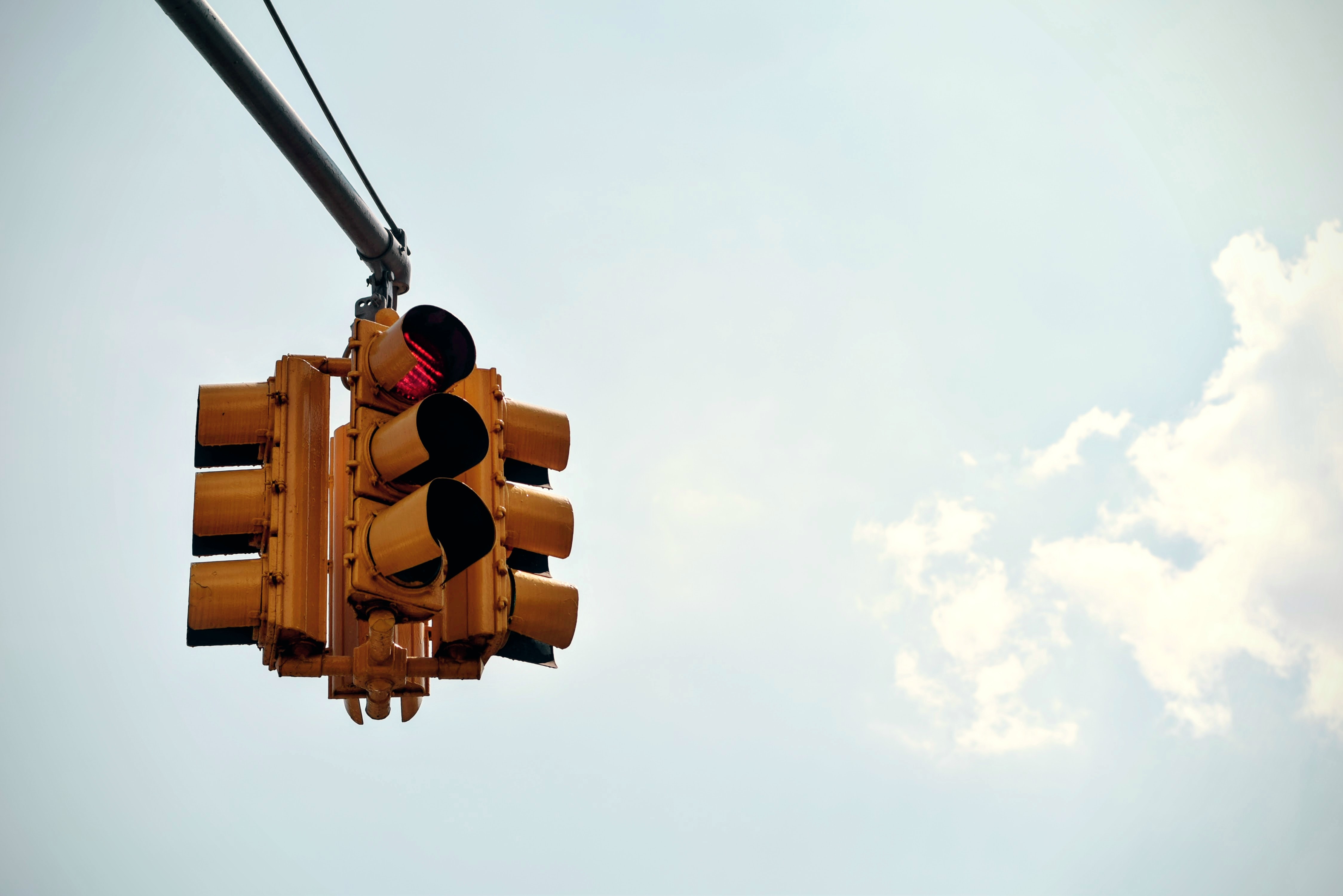 stoplight suspended on a wire