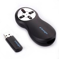 A clicker device for presenting PowerPoint slides and the USB adapter for it.