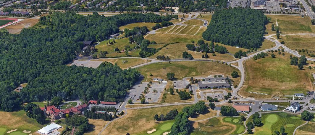 An aerial view of East Campus at Oakland University.