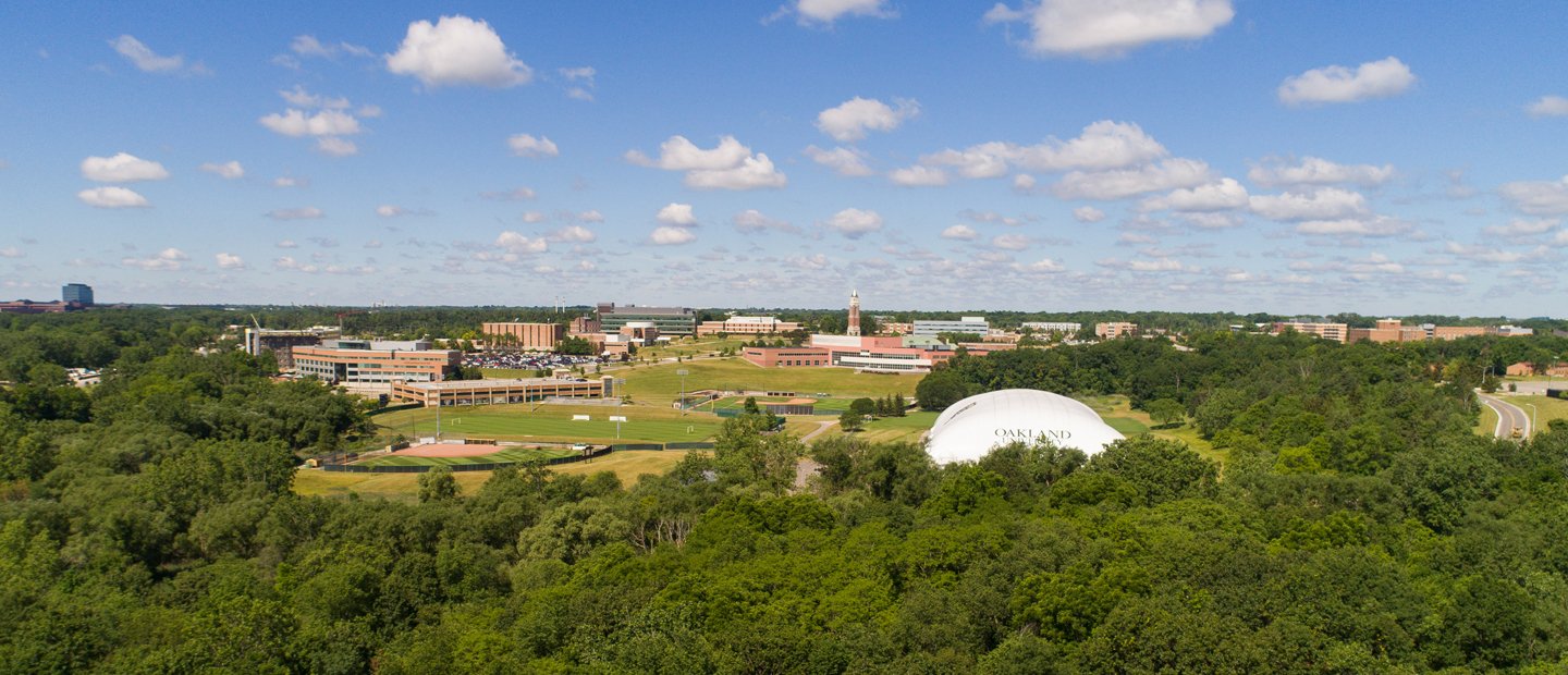 aerial photo from a distance of O U campus