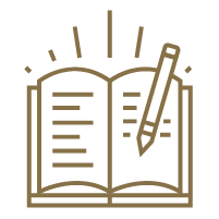 Icon of an open book with a pencil writing in it