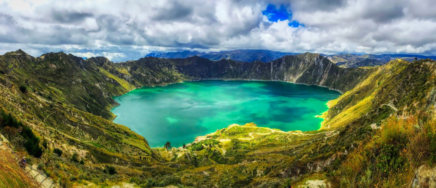 A lake in a crater in the mountains in Ecuador.