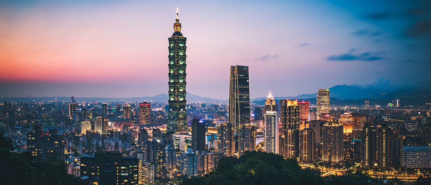 The skyline of Taiwan at sunset.