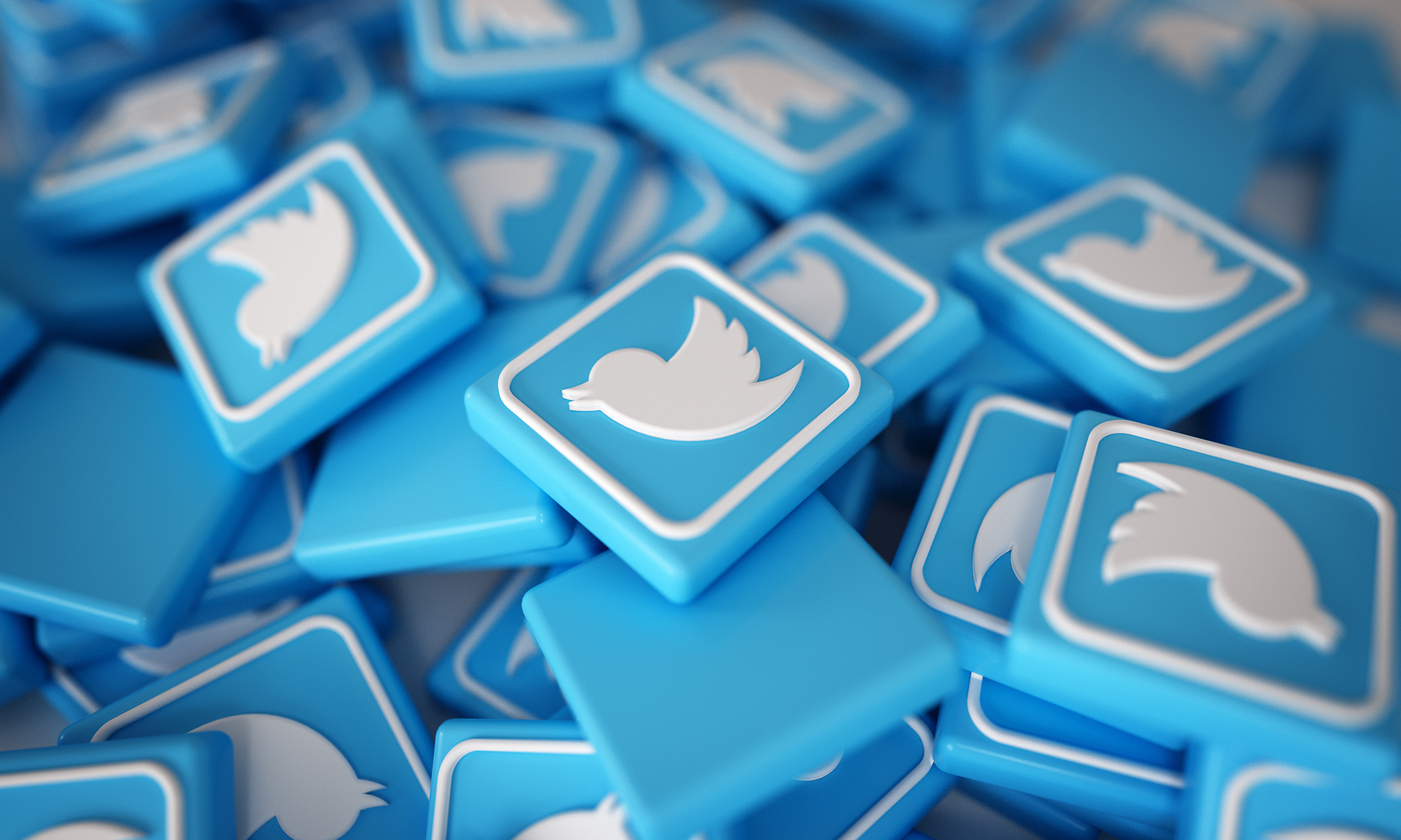 An image of a pile of 3D Twitter logos.