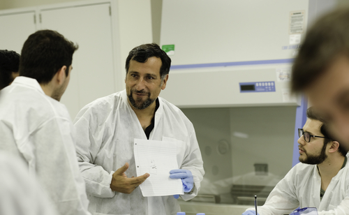 Claudio Cortes in OUWB's microbiology lab An image of Claudio Cortes in OUWB's microbiology lab