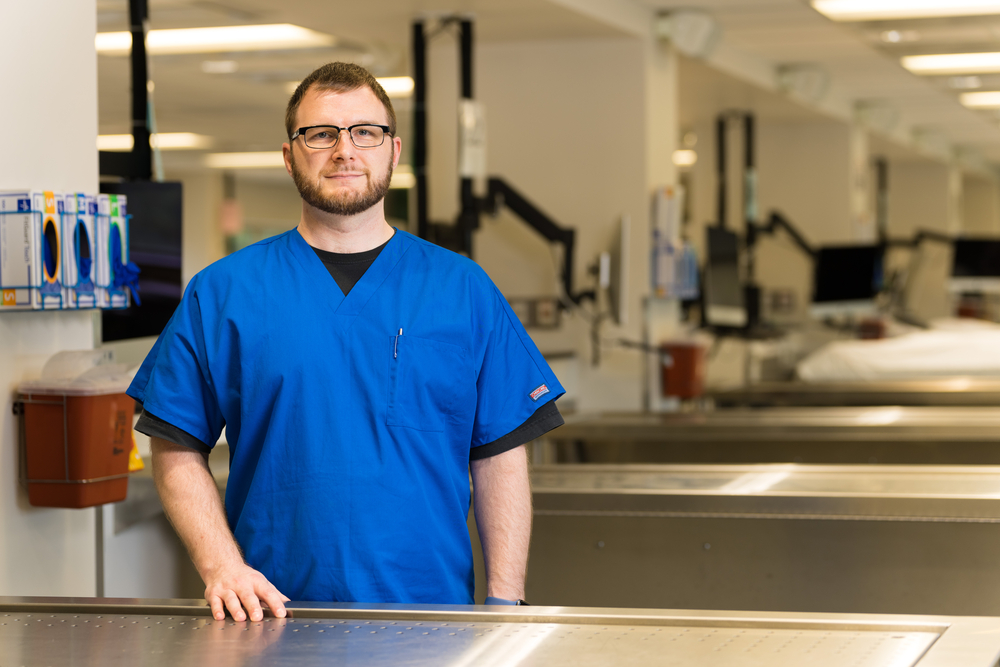 An image of Dan Schlegel in the OUWB anatomy lab