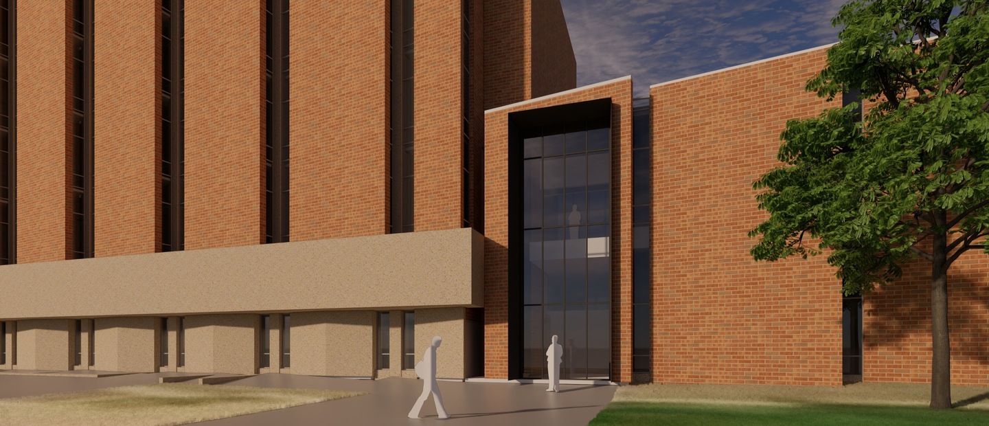 A graphic image of the exterior of Varner Hall at Oakland University.