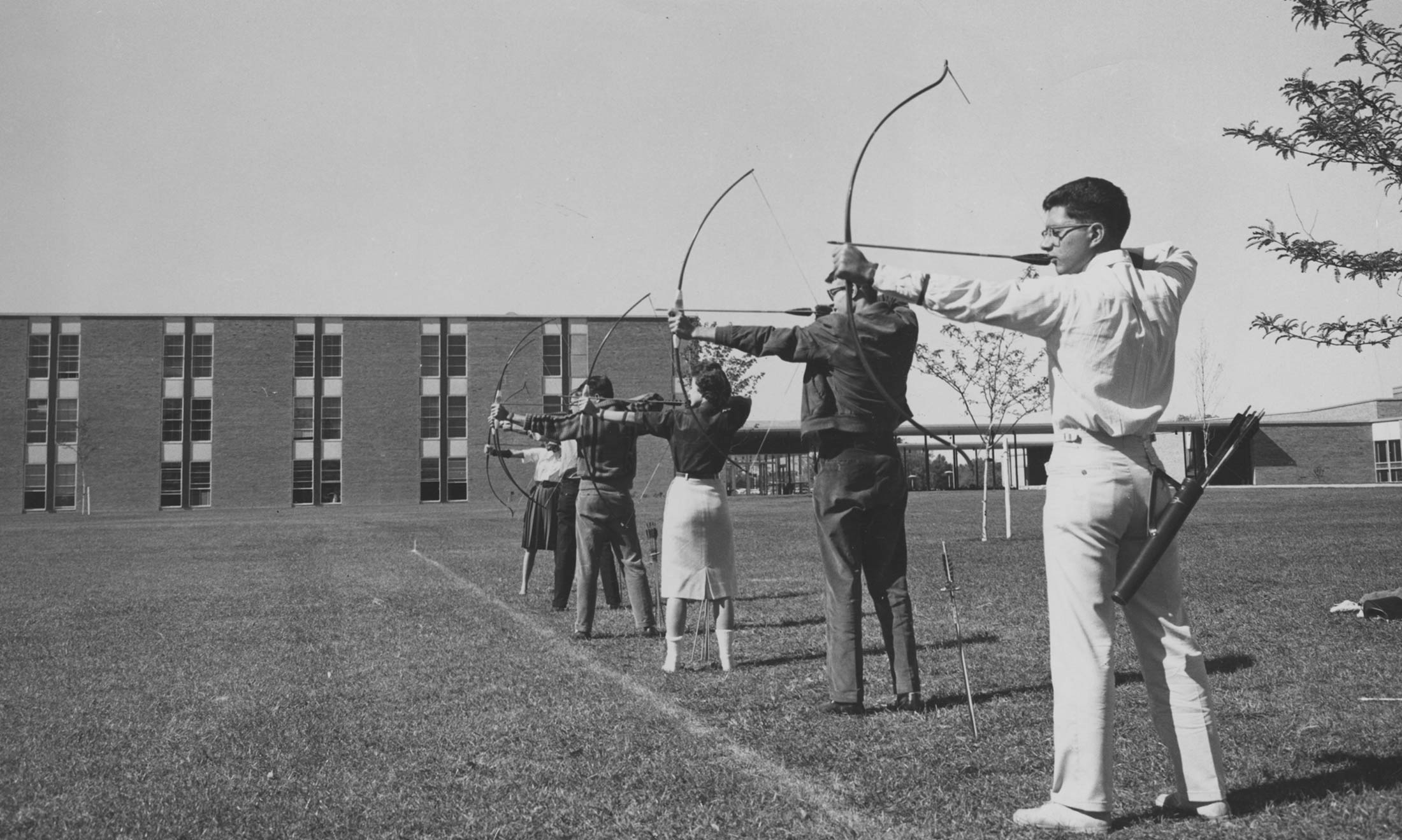 Students practice archery at Oakland University