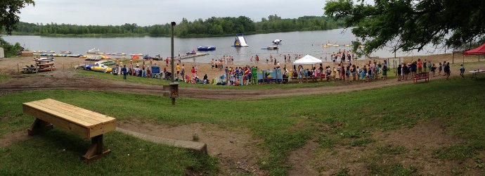 Groups of campers at beach