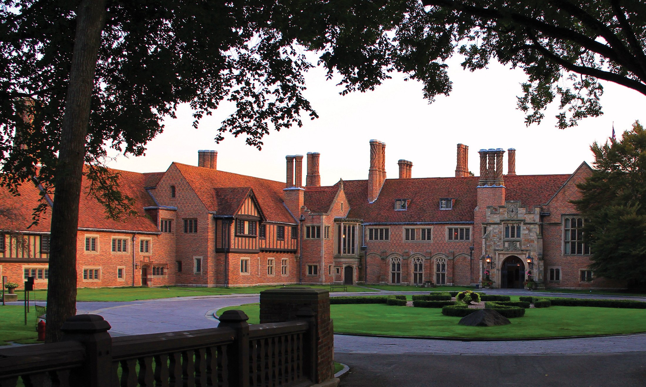 An exterior view of Meadow Brook Hall