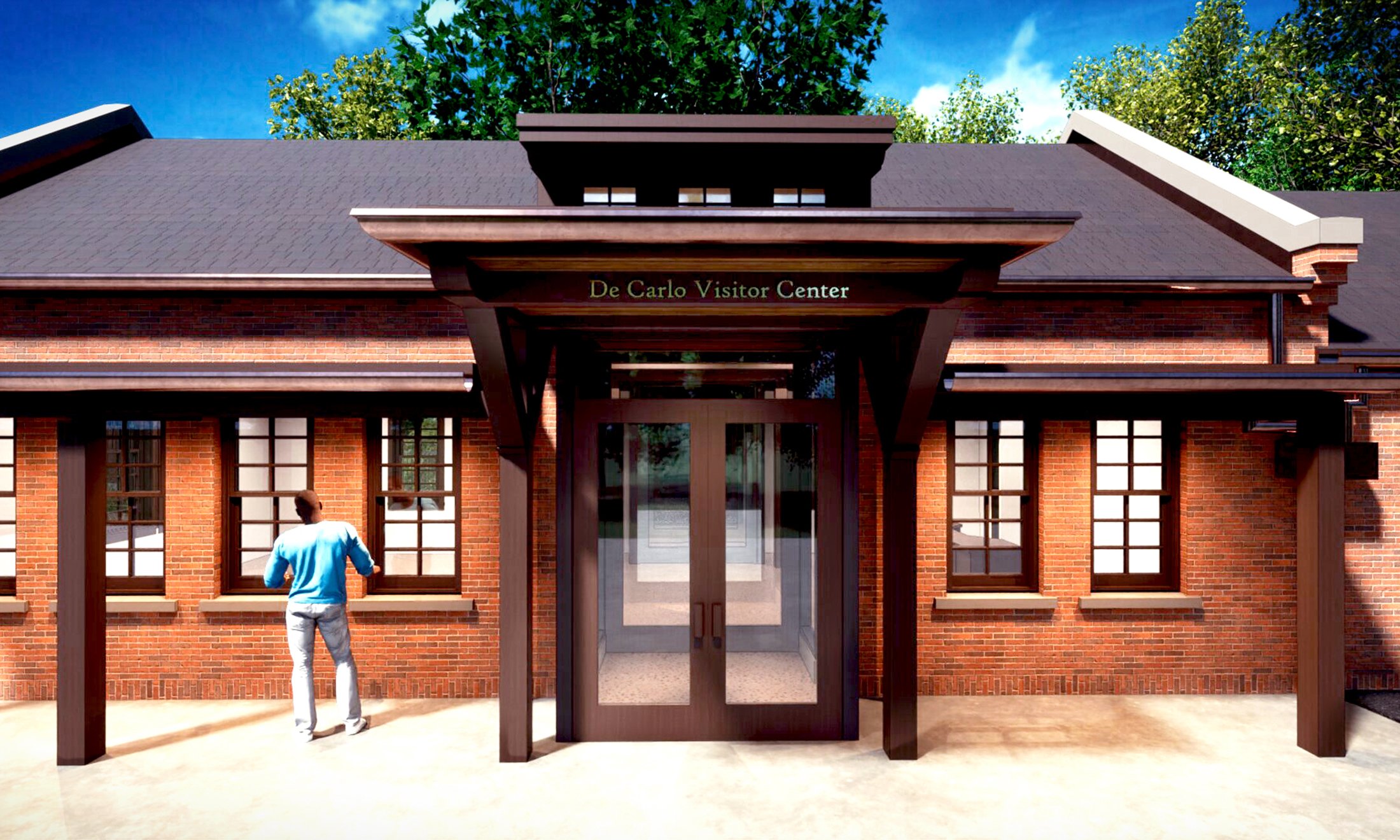 A rendering of the exterior of the new De Carlo Visitor Center