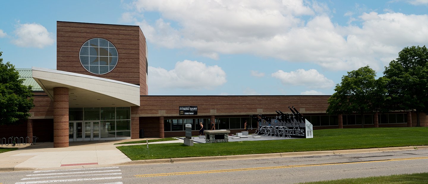 The exterior of the Recreation Center on Oakland University's campus.