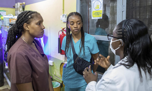 Two OUWB students at a clinical setting in Ghana