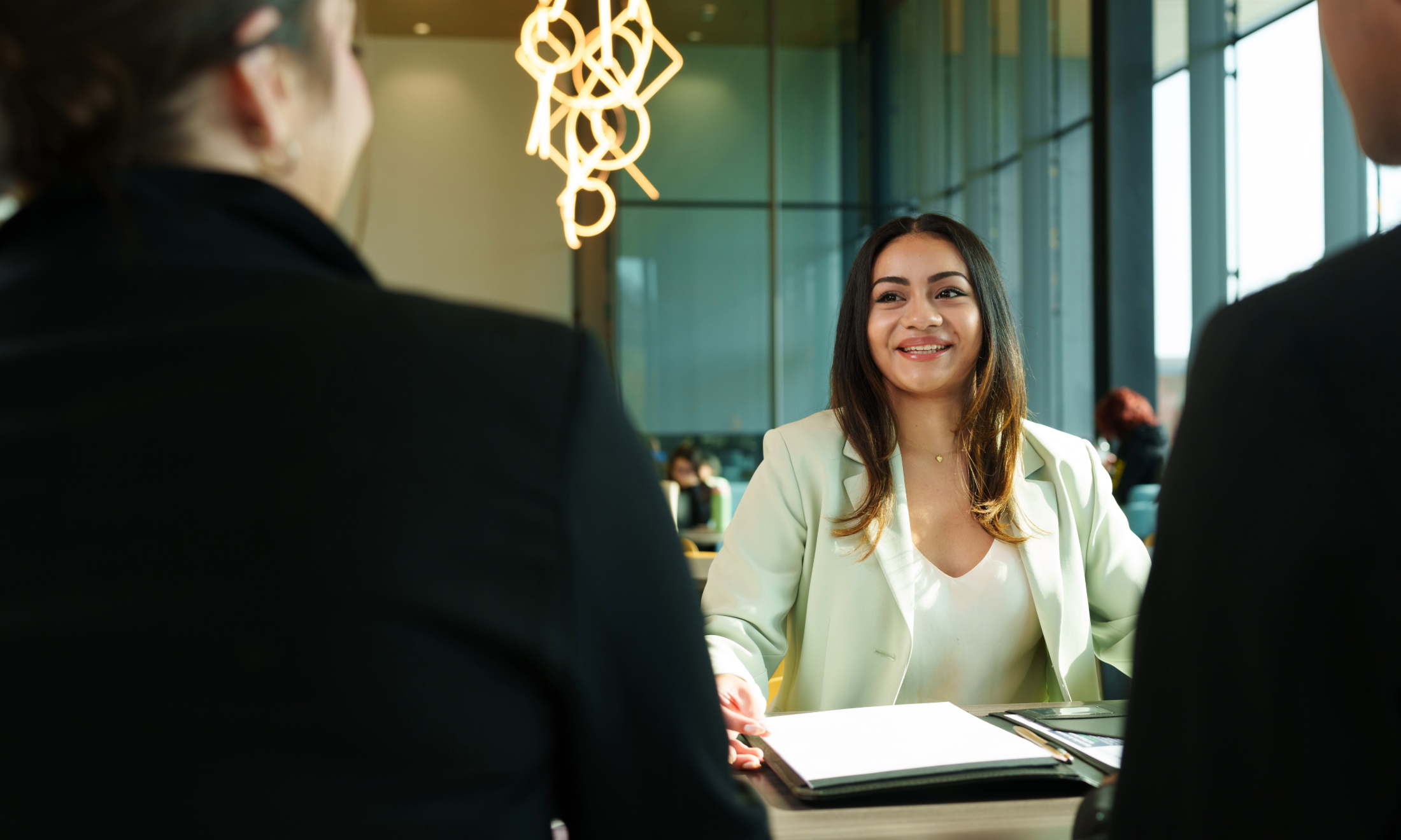 Student sitting and interviewing