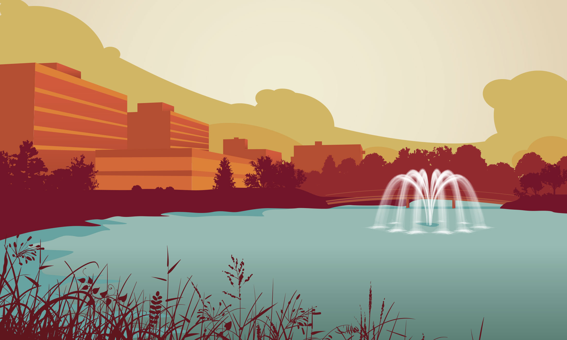 A illustration of Bear Lake on Oakland University's campus