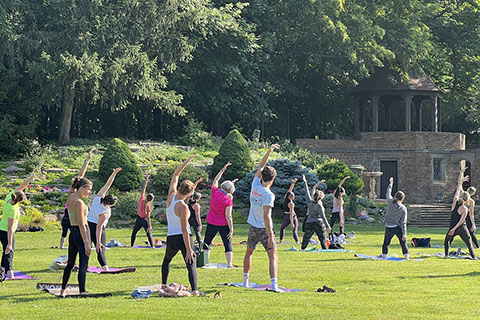 Meadow Brook Hall yoga in garden