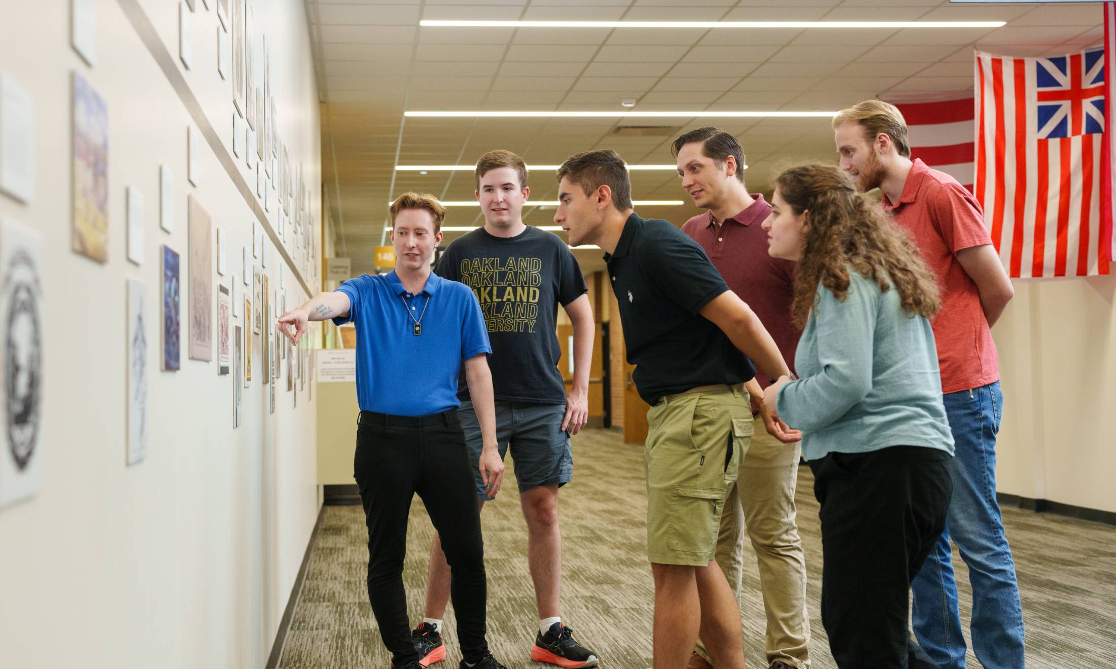 students looking at timeline