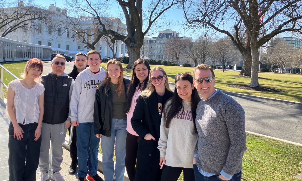 Nu Omega students outside of White House