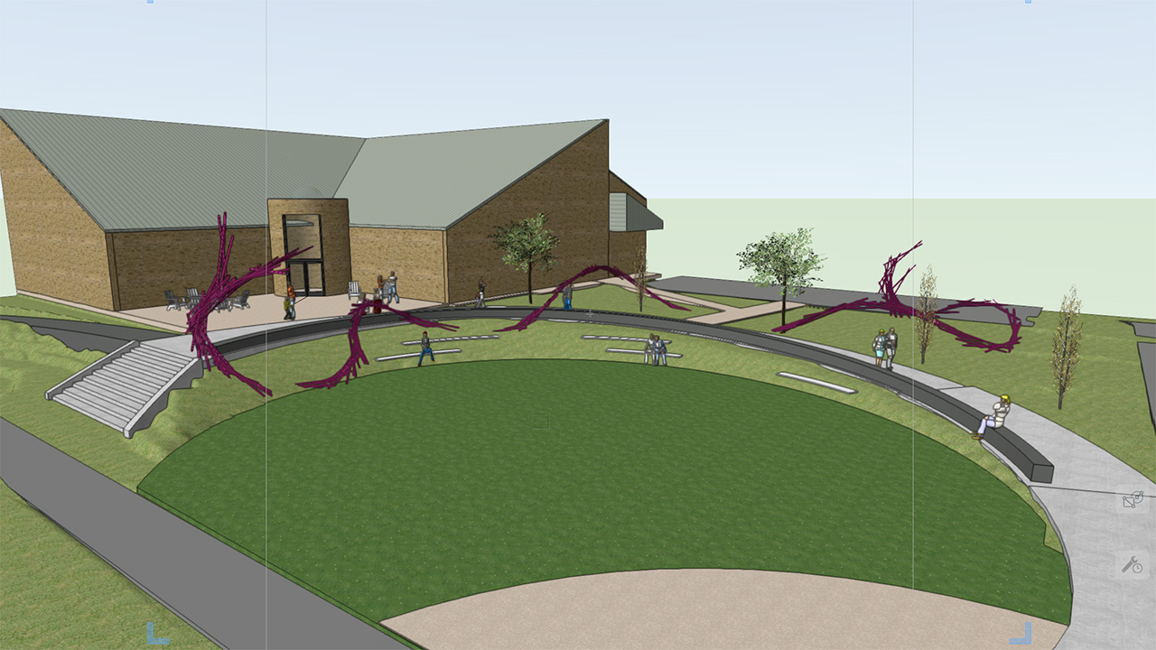 Oakland University Associate Professor of Theatre Jeremy Barnett and theatre alumnus Jason Maracani recently unveiled a new art installation in the East Garden of the Krasi Art Center in St. Joseph, M