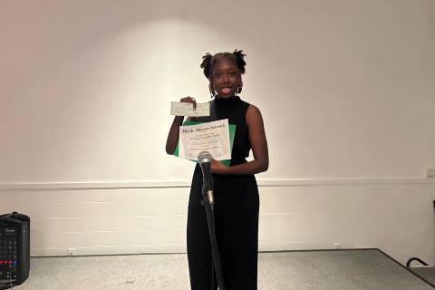 Image of DeNetria Gibson winning first place at the Black Theatre Networks “Dr. John Shévin Foster Monologue Competition”