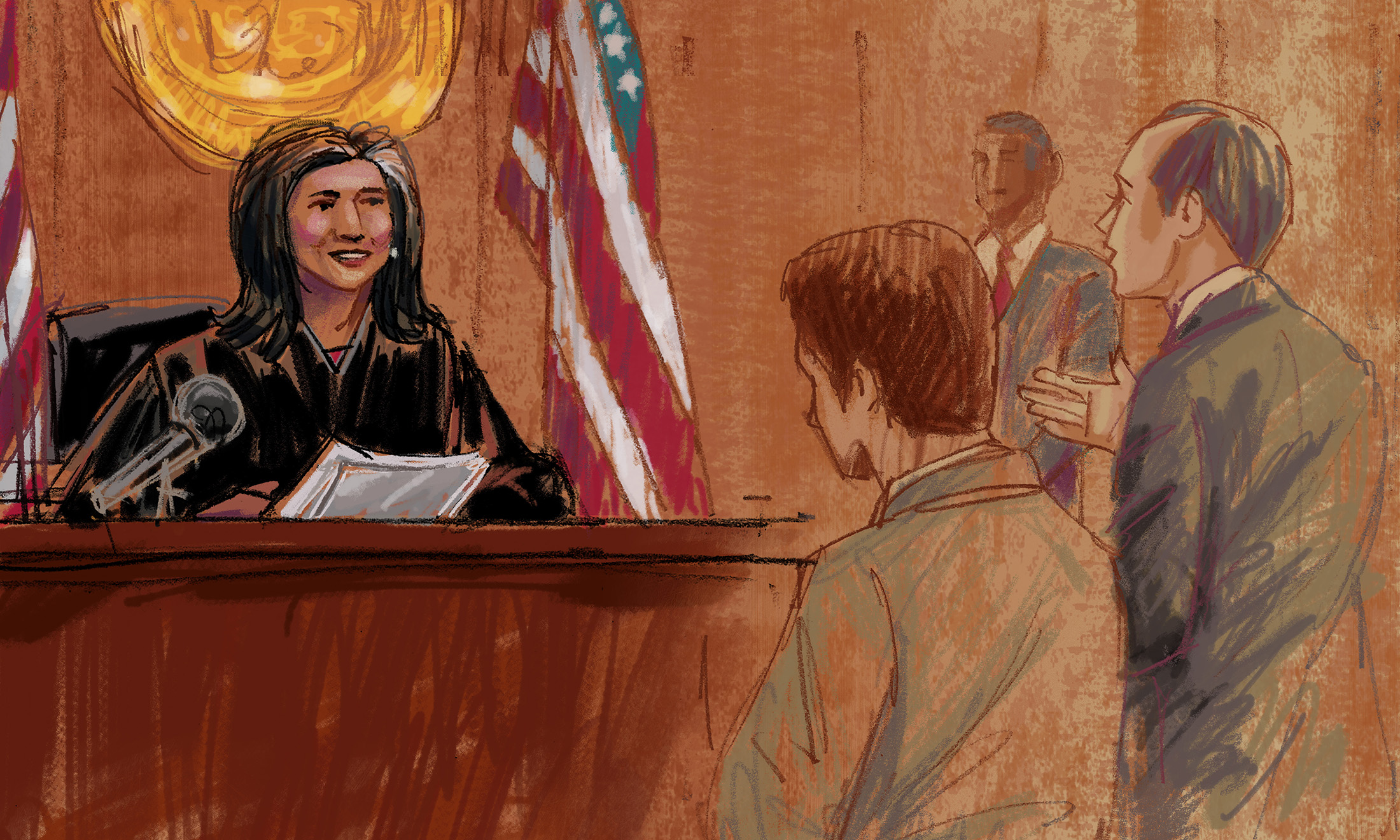Illustration of judge in court