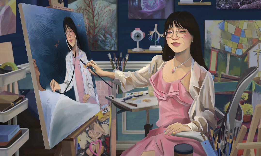Self-portrait painting by Thy Hoang