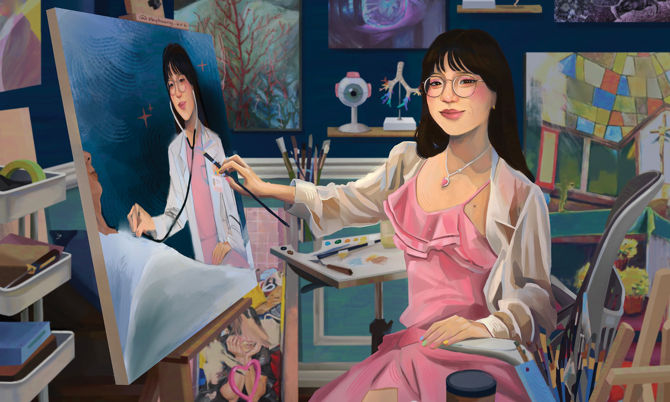 Self-portrait painting by Thy Hoang