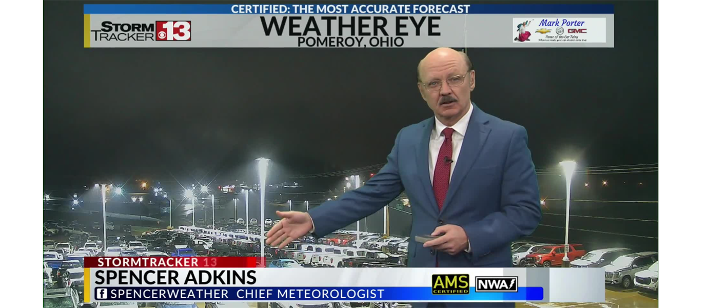 Person on on the news on storm tracker