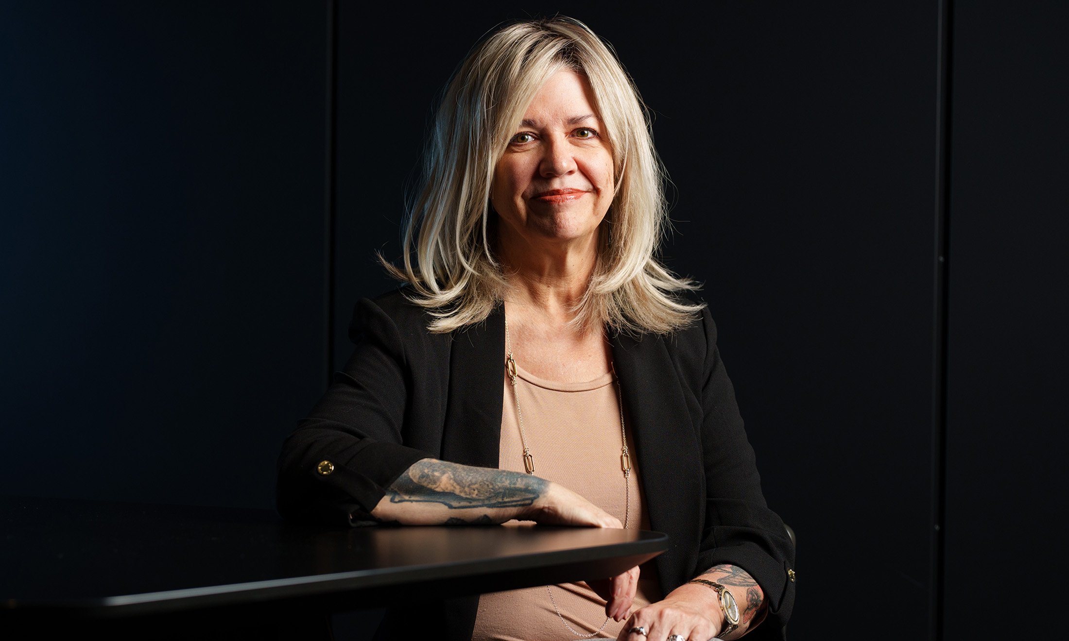 A woman sitting at a table