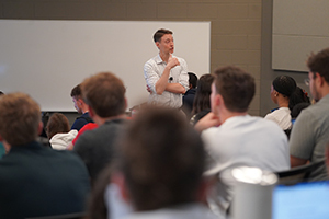 Abe Brummett leads a class discussion