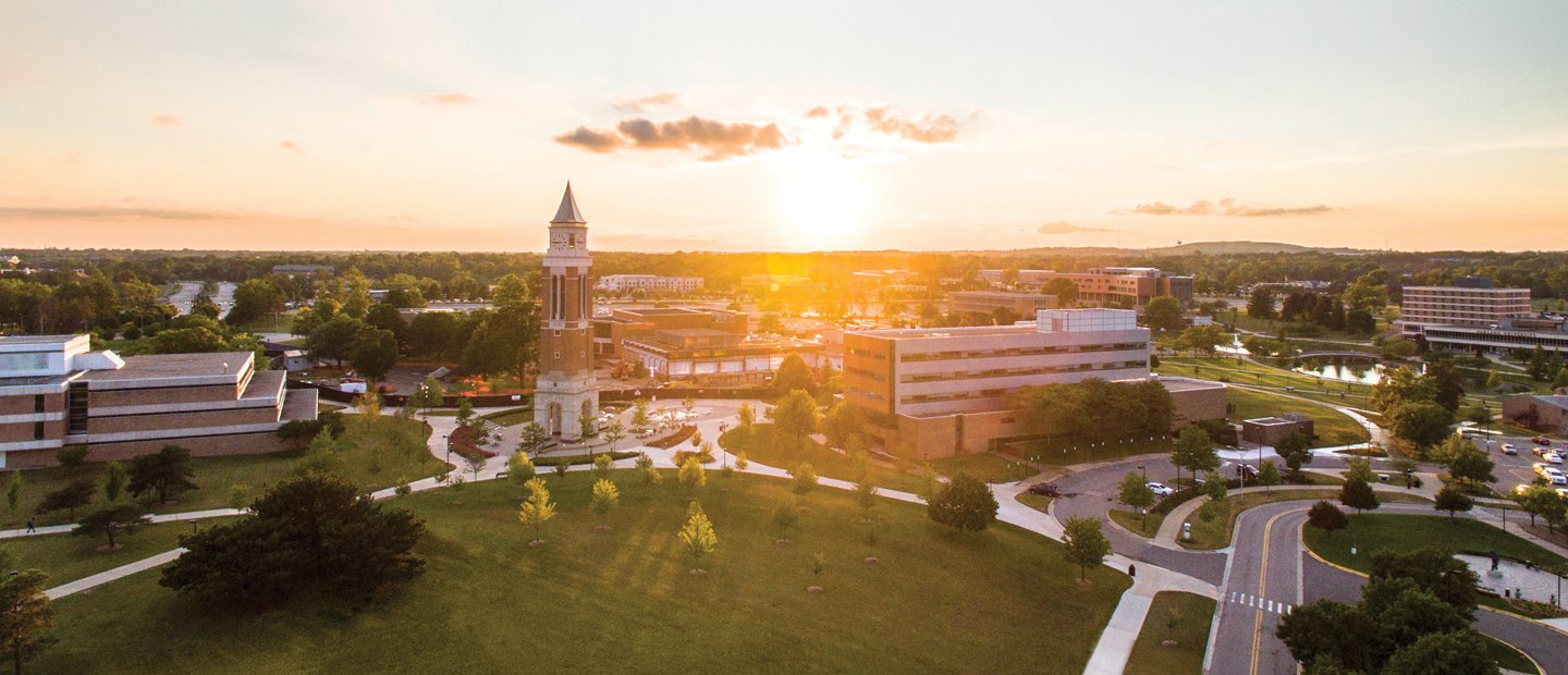 Aerial photo Oakland University with the sun coming up