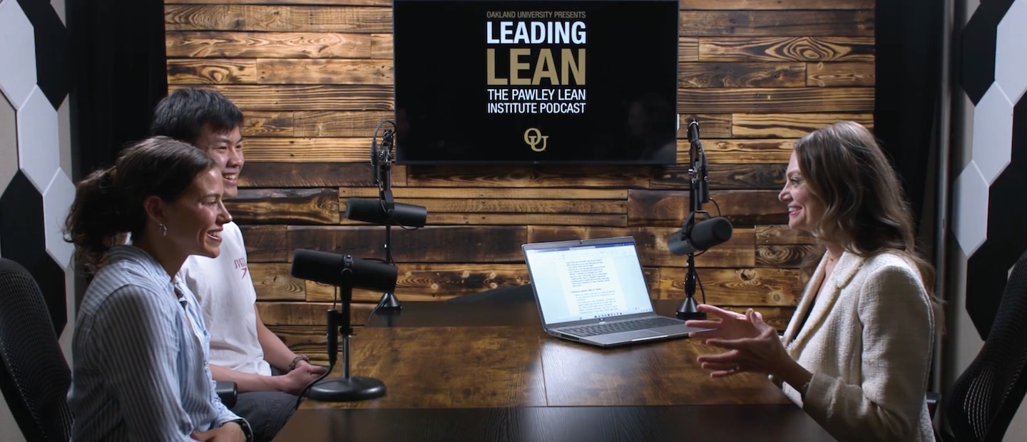 People recording the Leading Lean podcast in a studio